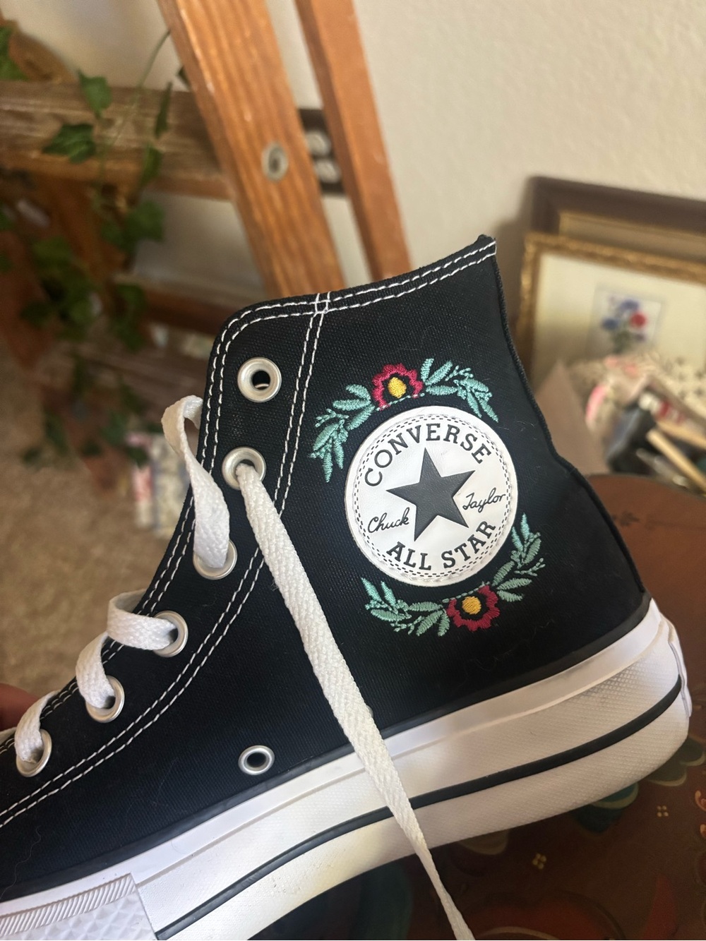 Converse Chuck Taylor High Top Sneakers - Custom with Floral Embroidery